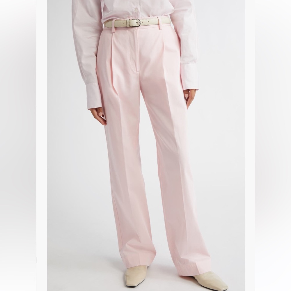 TOTEME Pleated Straight Leg Cotton Trousers